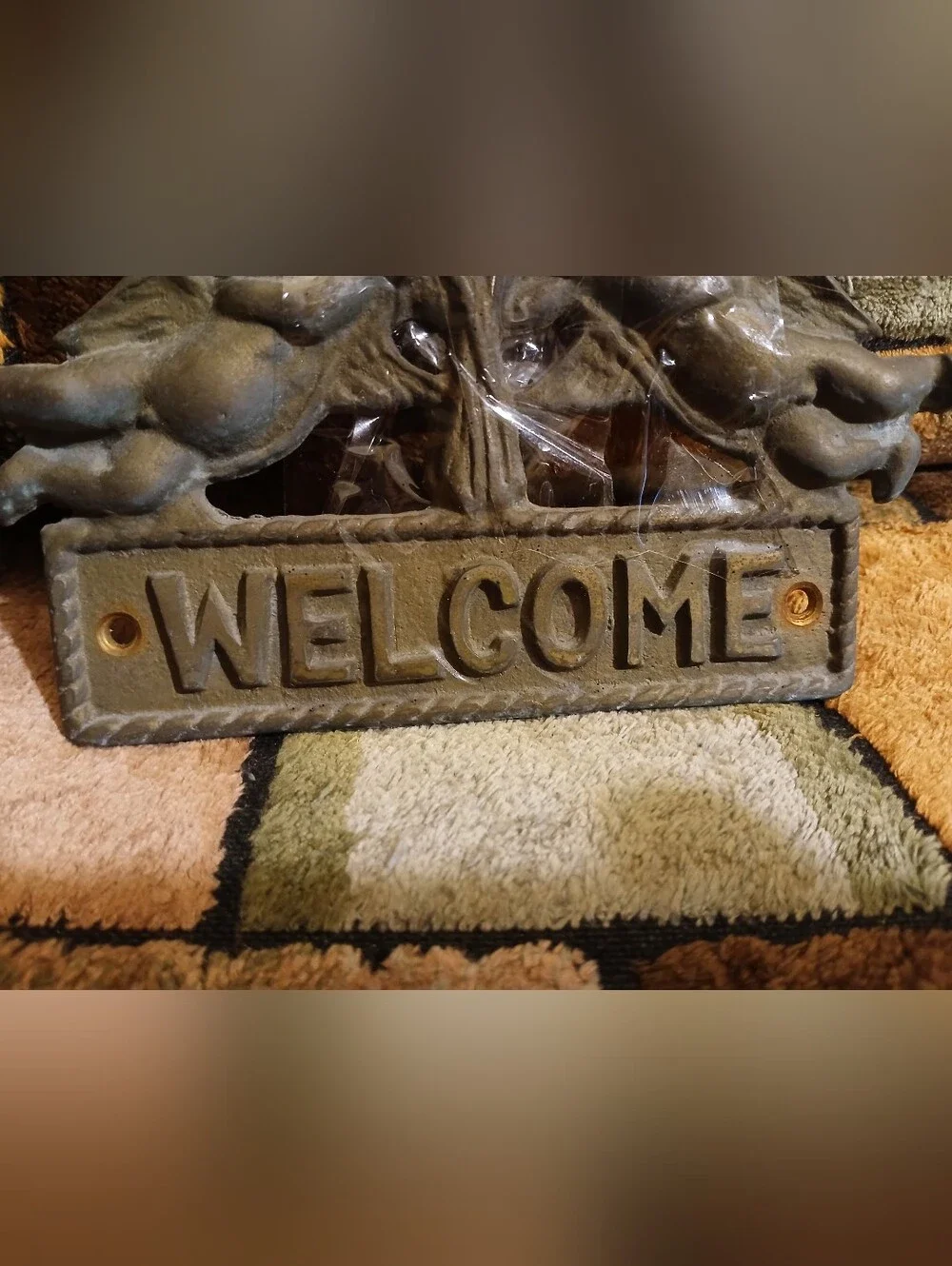 Brass Cherub Welcome Wall Plaque And Rin